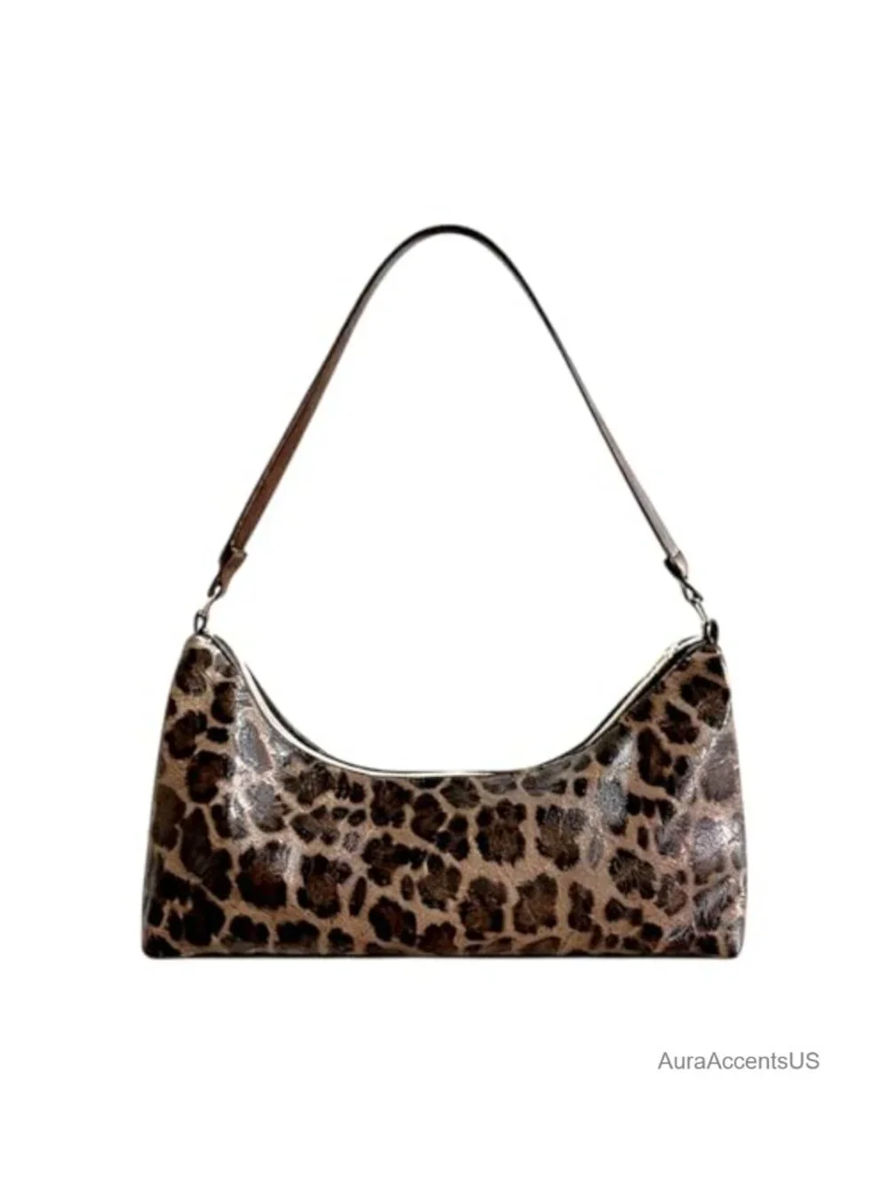 Leopard Print Faux Leather Hobo Bag Crescent Shoulder Bag